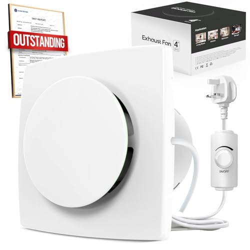 SBONNI 100mm / 4 Inch Bathroom Extractor Fan with Stepless Speed Control - Powerful Silent Ventilation Fan, Easy to Install Bathroom Fan, Suitable for Ceiling Window Wall, Shower Toilet Attic