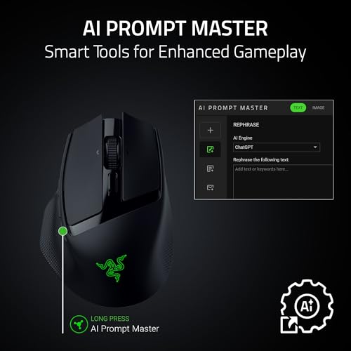 Razer Basilisk Mobile Petite de jeu sans fil ergonomique et portable AI Prompt Master Focus X 18K Sensor Connectivité Tri Mode jusqu'à 105 heures Mouse Switches Gen 3 - vue 8