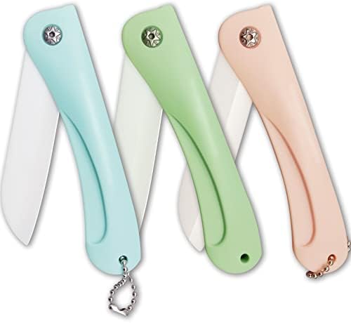 gajing Ceramic Folding Knife Set 3-Piece Fruit Paring Knife Lightweight 0.83 Ounce with 3 inches Blade For Travel,Picnic,Camping Carried by Women,Girls