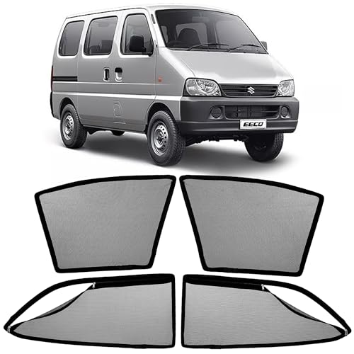 Image of AutoStory Magnetic Car Sunshade for Maruti Eeco | Front Half Cut for Mirror Visibility + Rear Full Coverage with Zipper | Heavy Heat & UV Protection | Privacy Side Window Curtains Shades
