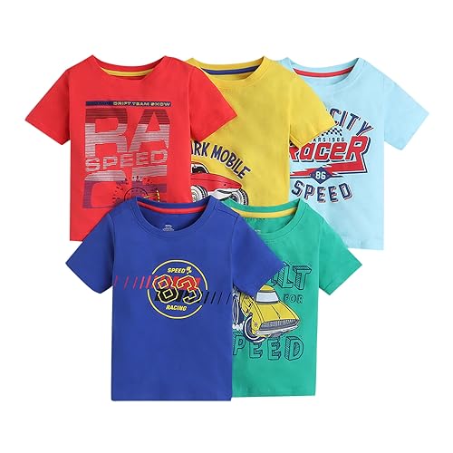 Image of Hopscotch Boys Cotton Graphic Regular Fit T-Shirt (Pack of 5)