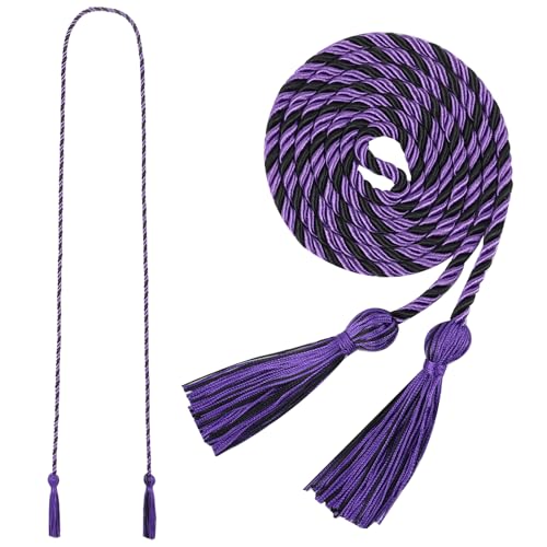 Image of Graduation Honor Cord 68 inch Grad Braided Honor Cords with Tassel Honor Rope Grad Cords for Graduation Students Bachelor Master Doctoral Gown Grad Decor (Purple and Black)