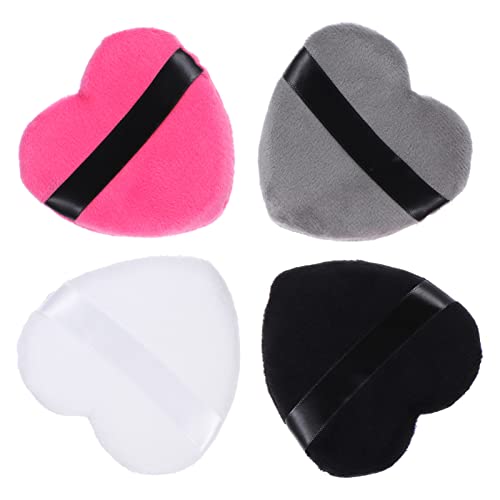 WOFASHPURET 4Pcs Heart Shaped Cotton Powder Puff Soft Makeup Applicator with Strap for Fluffy Powder Puff for Even Application Skin Friendly and Washable for All