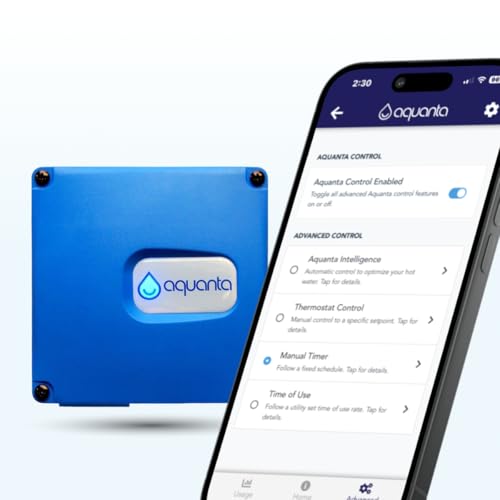 Aquanta Digital Water Heater Timer. WiFi Smart Water Heater Controller. Reduce Electricity Waste. Installs in Minutes, No Plumbing Required. for Electric Water Heater, Leak Sensor Included