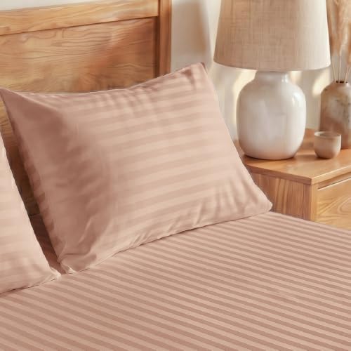 Image of Blue Dahlia 100% Cotton, Single Bedsheet (60 inch x 90 inch) +1 Pillow Cover, Silky Smooth Feel, 300TC Self Striped Premium Bedsheet, Colour: Peach