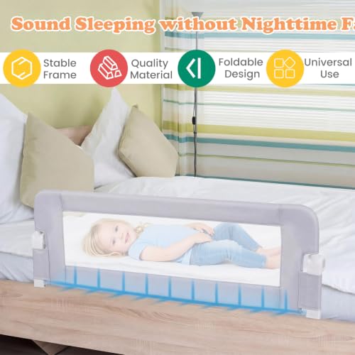 Image of BABY JOY Bed Rails for Toddlers, Extra Long, Swing Down Safety Bed Guard for Convertible Crib, Folding Baby Bedrail for Kids Twin, Double, Full Size Queen & King Mattress (47-Inch, Light Gray)