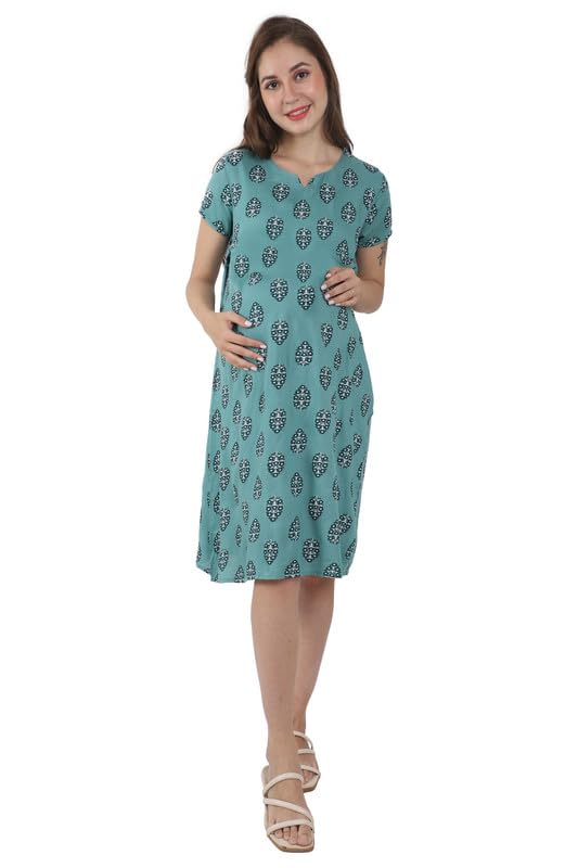 mama & bebe Women's Half Sleeve Maternity/Nursing/Feeding/Pregnancy Wear Shift Dress with Concealed Feeding Zipper-picture-18