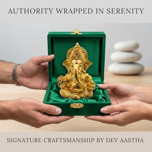 Image of 24K Gold Plated Ganesha Idol - 4 Inch Divine Seated Ganpati Statue on Premium Wooden Base - Auspicious Vastu Home Decor and Spiritual Gift with Anti-Tarnish Finish