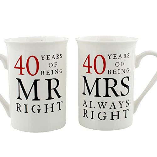 Image of Widdle Gifts Ltd 40th Anniversary Set of 2 China Mugs 'Mr Right & Mrs Always Right' Ruby Anniversary
