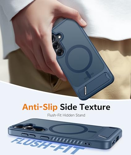 Image of FNTCASE for Samsung Galaxy S25-Plus Case: [Magnetic Stand] [Compatible with Magsafe] Translucent Matte Military Grade Shockproof Drop Rugged Protective Phone Cover, Blue