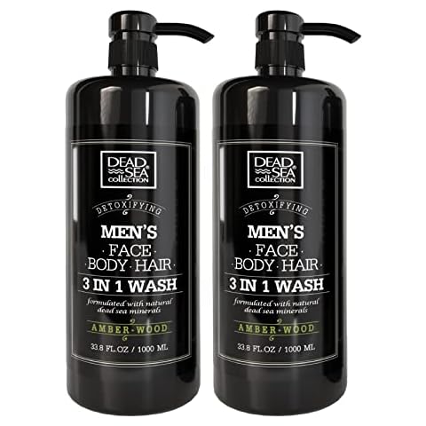 Dead Sea Collection 3 in 1 Body Wash for Men – Amber Wood Cleanser for Body, Hair and Face - Pack of 2 Bottles (33,8 Fl. Oz. Each) Cover