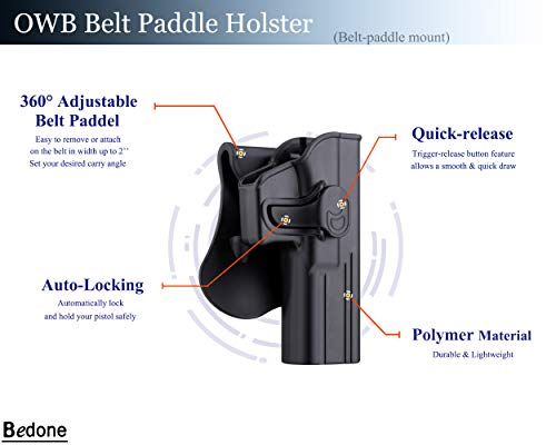Gun Holster For Glock 17 19 22 23 Gen 1 2 3 4, Owb Paddle G17 Belt Holsters, Outside Waistband 360° Adjustable Open Carry Tactical Holster With Fast Release - Right Handed #TOP1