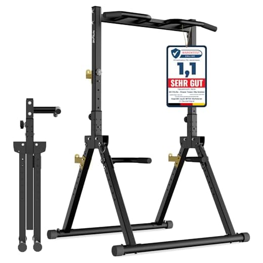 DH FitLife Faltbar Power Tower Dip Station | Klimmzugstange Freistehend bis 150kg mit Dip Barren u. Hantelablagen | Kraftstation Kraftturm | Fitness Station | Power Rack for Home Gym
