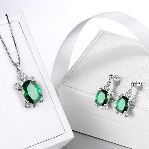 Aurora Tears Green Turtle Necklace/Earrings Sets Women 925 Sterling Silver May-Emerald Birthstone Sea Animal Turtles Jewelry Sets Crystal Cubic Zirconia Jewelry Birthday Gift Ds0067G #TOP2