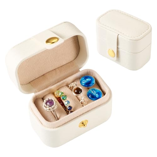 Caixa de anéis pequenos para armazenamento de joias de viagem, estojo portátil mini retangular de couro PU com fecho de pressão para vários anéis, exibição da loja de brincos, 4,8 x 6,5 x 4,8 cm