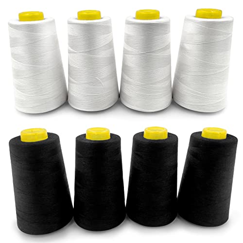 Tortoise 8 Cones of 3000 Yards Each Spool Thread for All Purpose Sewing - 100% Polyester for Serger Overlock Quilting Machine 40S/2 White+Black by tortoise - Used condition - US$21.45