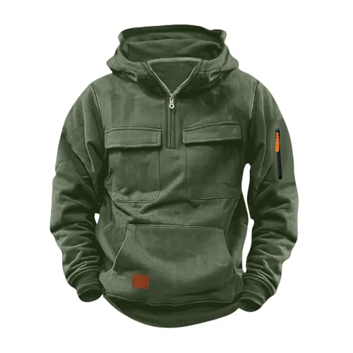 Boys Half Zip Hooded Sweatshirts Long Sleeve Solid Color Sport Pullovers Kids Fall Winter Tops with Multi Pokets