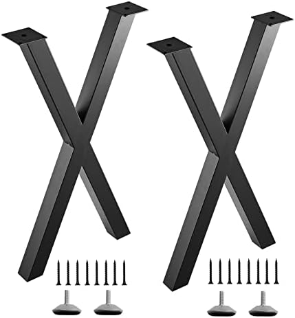 ALLCOS 28 Inch Dining Table Legs X-Shape Metal Coffee Table Legs, Steel Desk Legs DIY Furniture Legs, Set of 2, Black