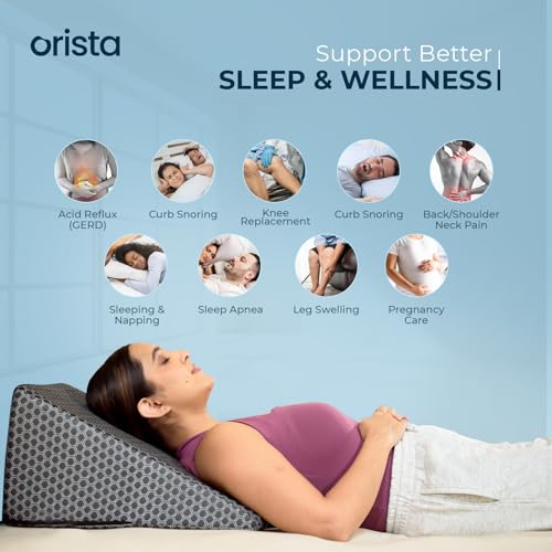 Image of Orista Wedge Pillow Made with Advance Gel Blended Memory Foam Complete Back Support, Acid Reflux, Anti Snoring, Leg Elevation, Improves Comfort and Posture | 20 x 20 x 10 Inch | Black Jacquard Cover