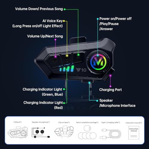 Image of Motorcycle Bluetooth Headset Speaker Skiing Earphone Waterproof Bluetooth Helmet Headset with Noise Cancellation Ultra-Thin Wireless Bluetooth Headphones for All Helmets