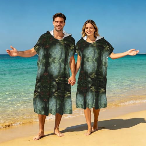 Poncho à capuche en microfibre imprimé tropical - 7