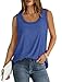 Saloogoe Summer Tops for Women Trendy Flowy Tank Tops 2025 Curved Hem Ribbed Trim XXL F-Blue
