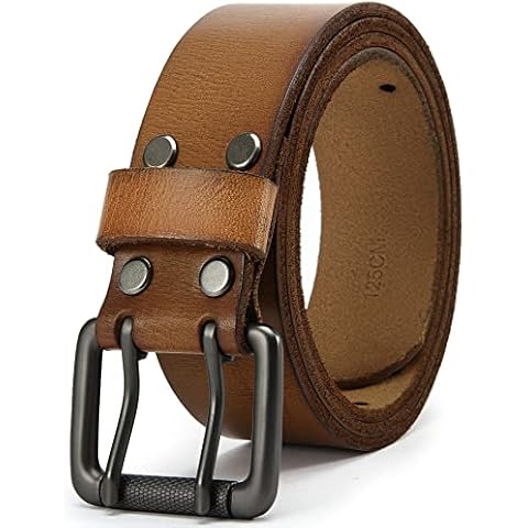 YOETEY Leather Work Belt for Men - Double Prong Belt 40mm with Full Grain Leather - 9 Sets Holes for a Cover