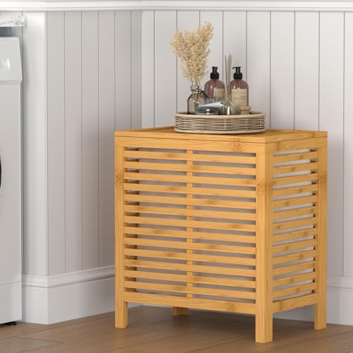 Bambu Kapaklı 105 Lt. Çamaşır Sepeti ve Depolama Dolabı – Havalandırmalı, Çok Amaçlı Kirli Sepeti, Doğal Banyo/Çamaşır Odası/Yatak Odası Düzenleyici - Görsel 4