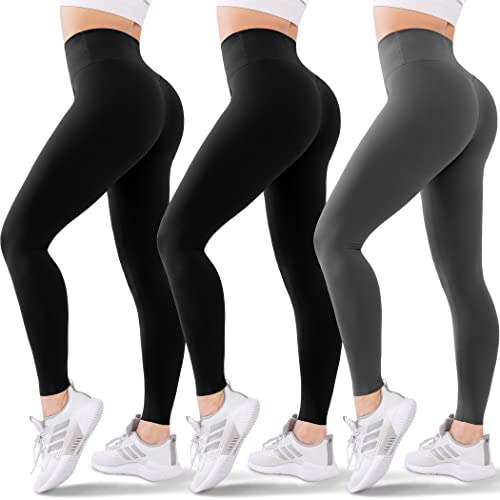 Blisset 3 Pack High Waisted Leggings For Women-Soft Athletic Tummy Control Pants For Running Yoga Workout Reg & Plus Size #TOP1