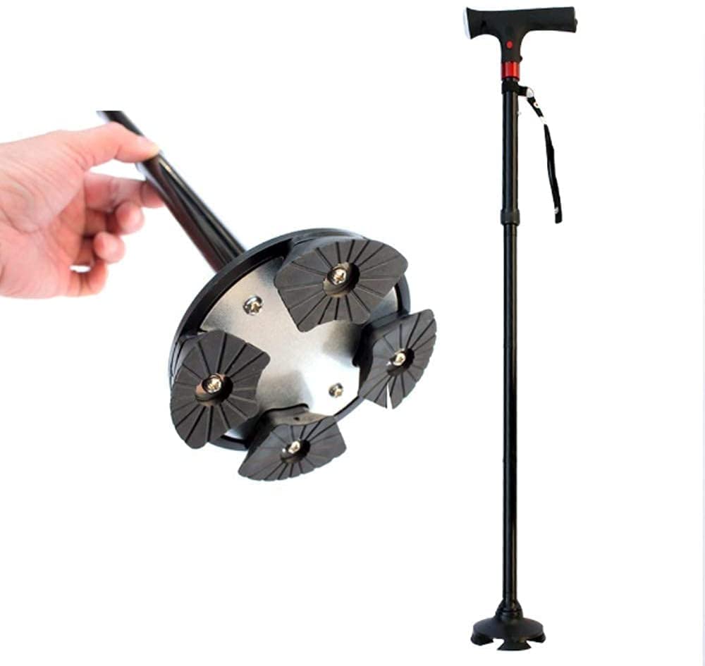 MRKU Bastón Plegable con luz LED, bastón Ajustable con Alarma de Seguridad, muleta portátil y Ligera para Hombres, Mujeres y Ancianos, aleación de Aluminio Ligera