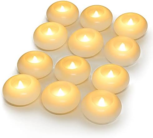 Homemory 3 Inch Flameless Floating Candles, 100 Hour, White Wax, Battery Flickering Waterproof Tealights - Wedding Centerpiece, Engagement, Dinner Parties, Beach Parties, Home Decor, Set of 12