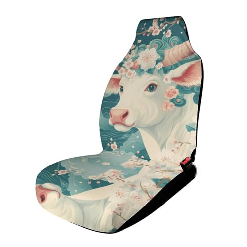 Beautiful White Cow Car Seat Covers Universal Car Front Seats Protector Auto Interior Accessories 1PCS