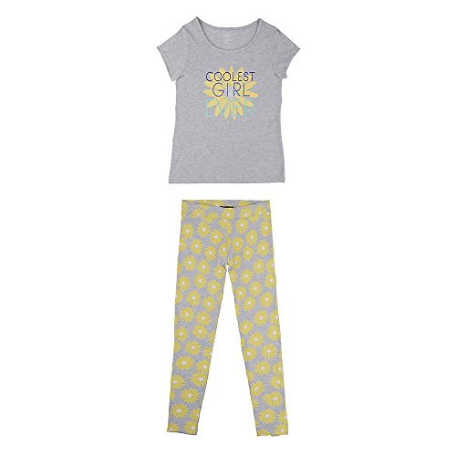 French Toast Girls' Toddler Short Sleeve Crewneck Tee/Printed Legging Set, Heather Gray/Lemoncello, 2T #TOP28
