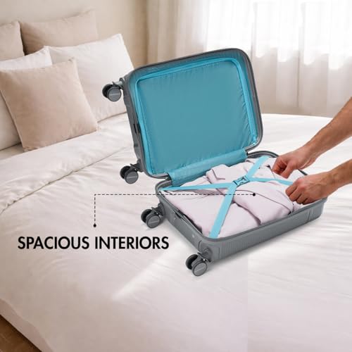 Image of Aristocrat Solana Cabin Trolley Bag 53cm | Small | Hard Luggage | 8-Wheel Suitcase with Laptop Compartment for Business Travel | TSA Lock with Anti-Theft Zipper | 3 Years International Warranty (Grey)