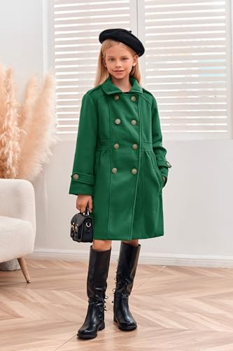 Girls Winter Dress Coat Kids Fashion Button Down Lapel Jacket Outerwear with Pockets 5-14 Years3