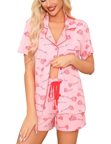Image of Anjue Womens Pajamas Set Short Sleeve Button Down Soft Pj Sets S-XXL | V neck,Pyjamas,Modal,Wedding,Pijamas de mujer,Bridal party,Viscose,Knit,Cute,Lounge,Lightweight,Nursing,Holidays