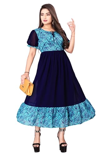 Image of eightone Floral Printed Cotton Frock for Women | Fit and Flare Midi One Piece Dress | Casual Western Dress for Women