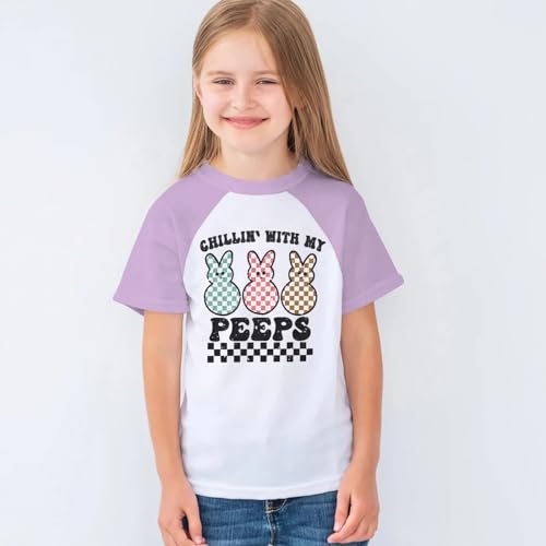 MODNTOGA Boys Girls Easter Outfit Bunny Graphic T-Shirt Chillin' with My Peeps Letter Print Short Sleeve Tee Tops2