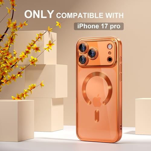 Image of Misea Magnetic for iPhone 17 Pro Case Compatible with MagSafe Orange | Never Yellowing, Military Drop Protection, Full Camera Lens Protector Plating Soft Clear Phone Case Women, Cosmic Orange
