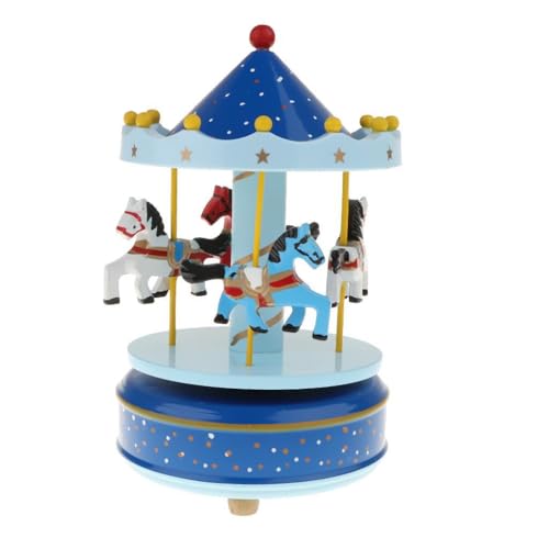PUXZYAX Carrusel de para Madera. Gira con Cuerda y música. Adorno ecológico de para Madera de Calidad para niños. ♫ No Necesita Pilas, Azul con Punto, 105 x 170 mm