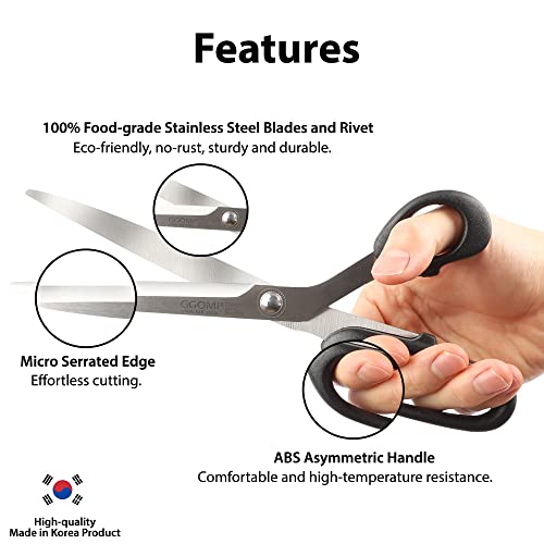 Cutie Mango Stainless Steel Kitchen Metal Shears & Tongs 2-Piece Set, Heavy Duty Meat Cutting Sissors & Serrated Clamp Sawtooth Design Serving Utensil | Great For Samgyeopsal Korean Bbq Grill Poultry #TOP3