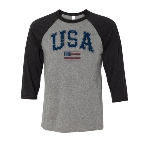 Collegiate American Patriotic USA Flag Three-Quarter Raglan Sleeve Baseball Shirt Unisex miniatura 1