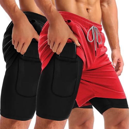 Opiniones de Ropa de Balonmano para Hombre los mejores 5. 45 Shorts Deportivos Hombre 2 Piezas, Pantalones Cortos para Correr 2 en 1 con Licra Interior, Bolsillos Funcionalesy Cintura Elástica, Secado Rápido y Transpirable, para Gym,...