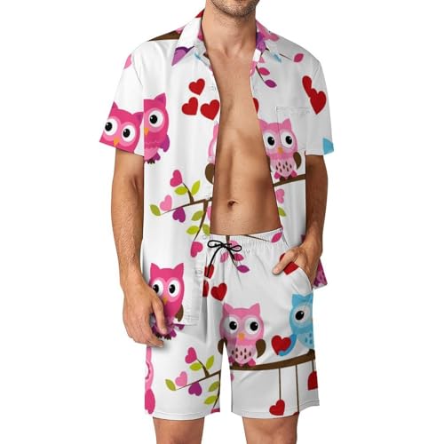 Chemise Hawaïenne Homme Hiboux Ensemble d'Été pour Plage et Vacances