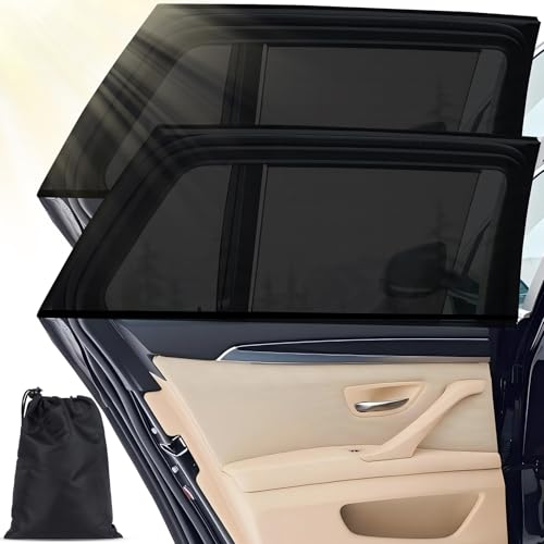 2 Pack Car Window Shades for Baby with Drawstring Storage Bag,Breathable Mesh Car Side Window Sunshades for Block UV Ray Mosquito, Elasticity Cars Sun Shade for Kids/Baby/Adults/Pets Fits All 98% Cars