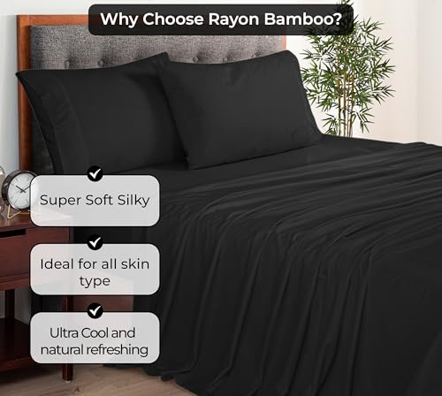 Image of Royale Linens Bamboo Viscose Full Flat Sheets Only - Cooling Sheets - Organic Viscose Derived from Bamboo - Full Size Flat Sheet Only - Top Sheet - Breathable & Silky Bedding (Full, Black)