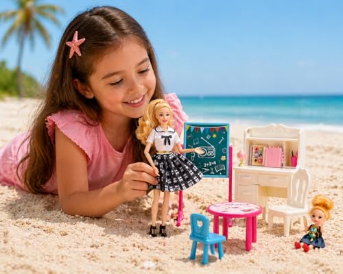 Image of SUPER TOY Teacher Doll Play Set with Mini Doll & Classroom Accessories - Movable & Pose Fashion Doll Set for Kids Role Play & Learning Fun Toddler Birthday Gift