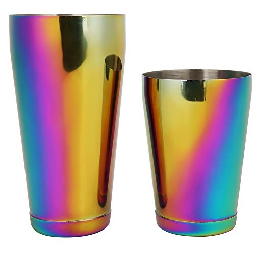 HYWHUYANG 2PCS Rainbow Cocktail Shaker, Colorful Boston Shaker Dazzling Bartender Kit Titanium Plating Premium Stainless Steel Cocktail Tools for Bar, Oktoberfest, Party, Weddings