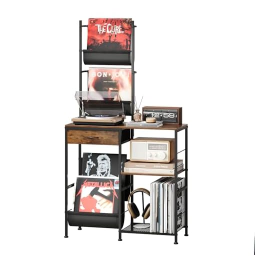 Stylish Record Player Stand with Vinyl Storage