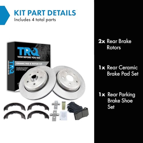 Image of TRQ Rear Brake Pad and Rotor Set Ceramic Parking Shoe Compatible with 2018-2019 Dodge Durango 2012-2019 Jeep Grand Cherokee